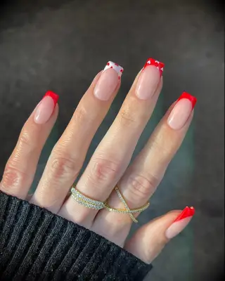 White and red French tip nails