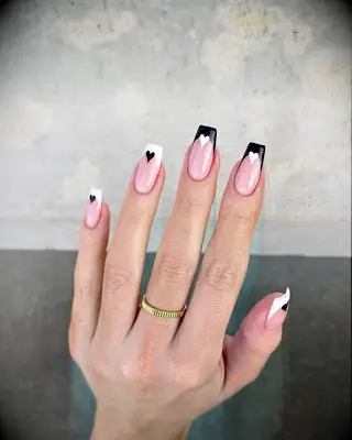 Black and white French tip Valentine