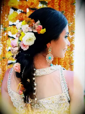 wedding hair flowers braid with flowers and beads