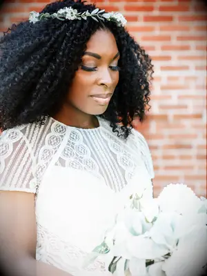 wedding hair flowers down with thin greenery crown