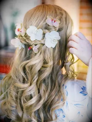 wedding hair flowers braided half up with orchids