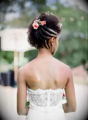 Flat twists Black wedding hairstyle with baby