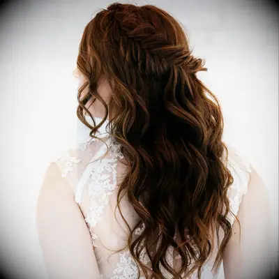 Half up fishtail braided wedding hairstyle