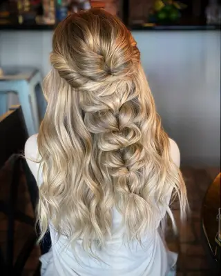 Half-up pull through braid wedding hairstyle