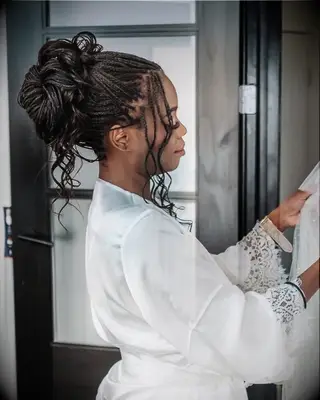 Microbraids bun updo wedding hairstyle