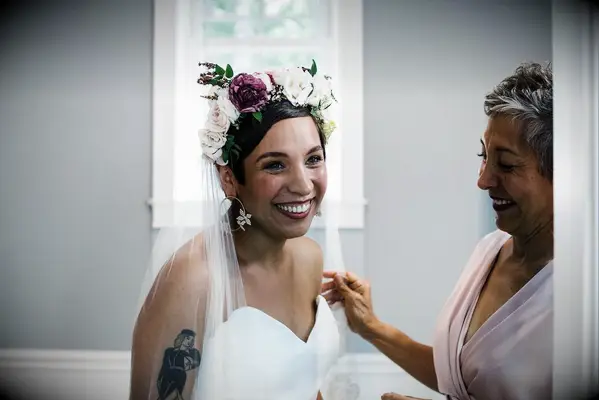 Wedding flower crown updo for short hair