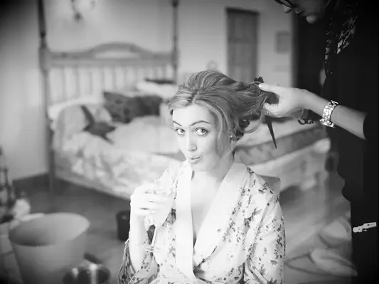 Bride getting her hair done 