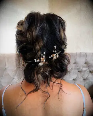 Mini braided buns medium length wedding hairstyle