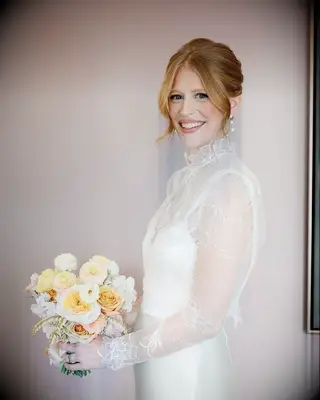 Face framing wedding updo for medium length hair