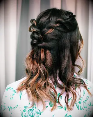 Braided half-up medium length wedding hairstyle