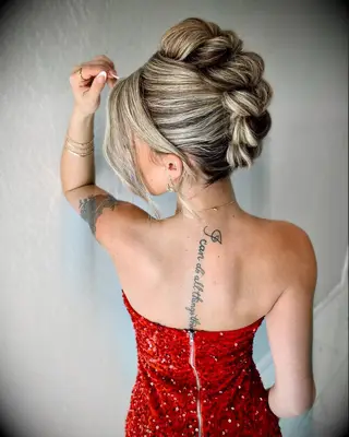 Upside down braided updo with bangs wedding hairstyle