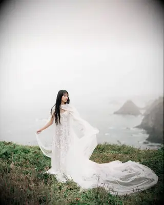 Long hair bangs bridal hairstyle