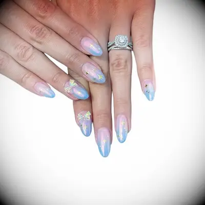 Cotton Candy Chrome Ombre With Charms wedding nails