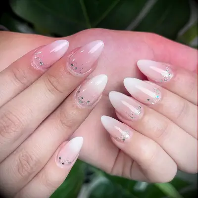 Short Ombre Stiletto Nails With Glitter wedding nails