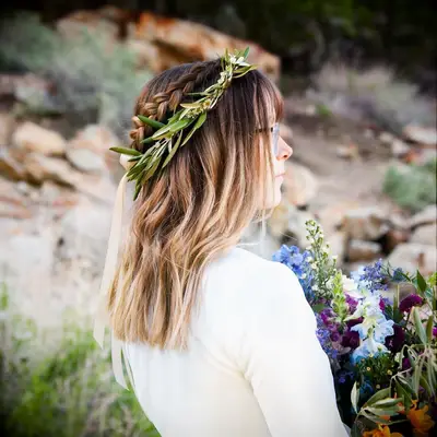 Floral Crown thin wedding hairstyle