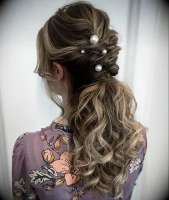 Pearl Embellished Pony thin wedding hairstyle