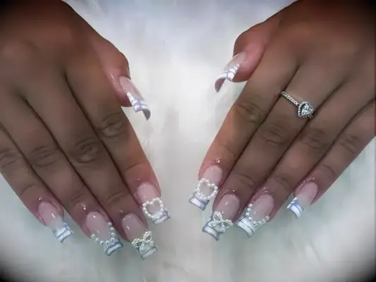 Embellished acrylic wedding nails
