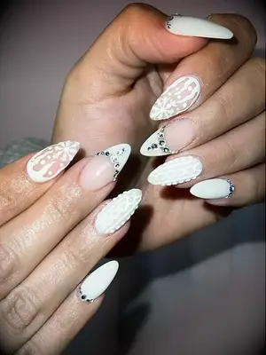 Whimsical white wedding nails