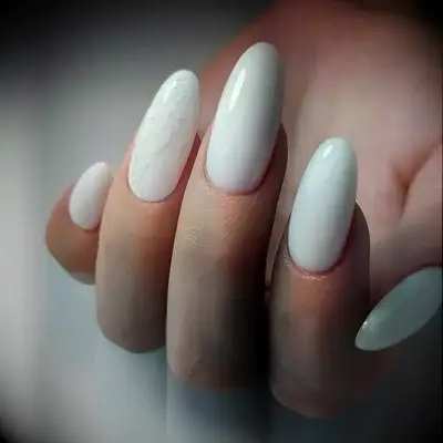 White wedding nails with stamped design