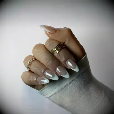 Iridescent high-shine French manicure wedding nails