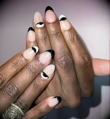 Black and white evil-eye design wedding nails