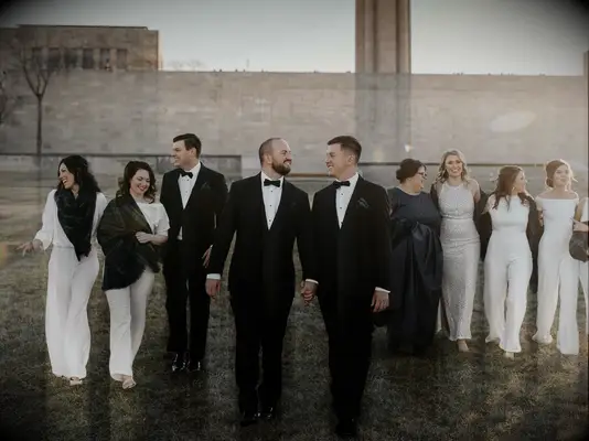 getting ready morning of wedding grooms with wedding party