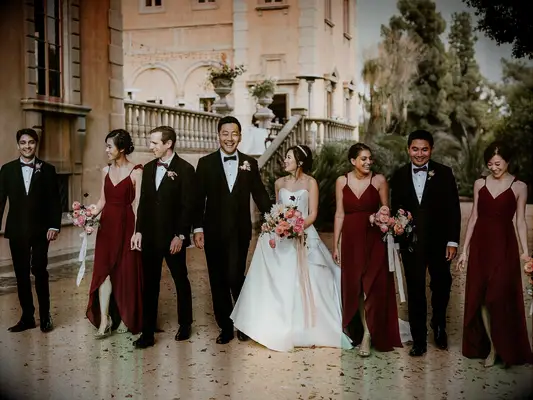 getting ready morning of wedding bride and groom with wedding party