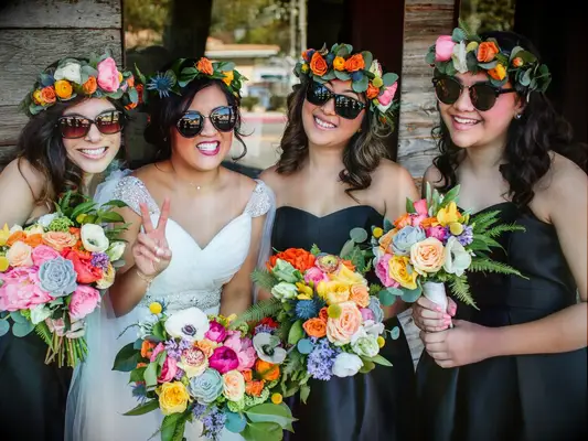 Bride with matching flower crowns