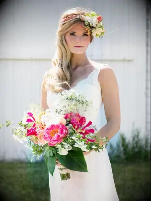 White and pink bridal flower crown
