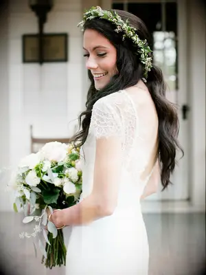 Wedding flower crown made of small white blooms