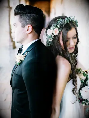 Wedding flower crown with ivy and ranunculus