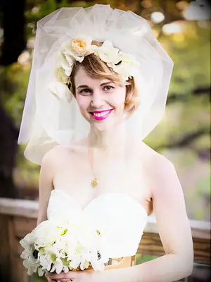 Wedding flower crown styled with a veil