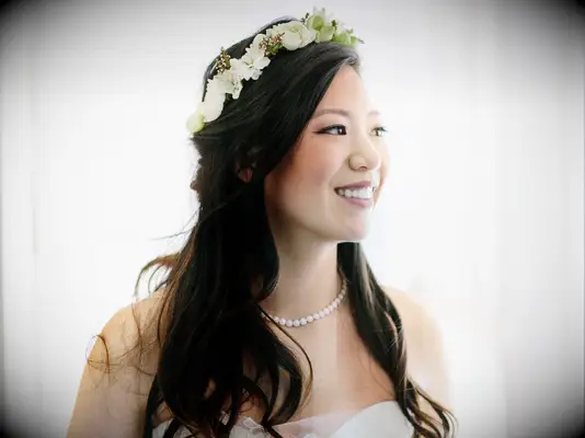 White Floral Crown With Half-Up Hair - bridal crowns