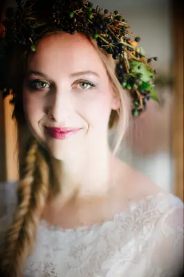 Winter flower crown made with viburnum dentate berries