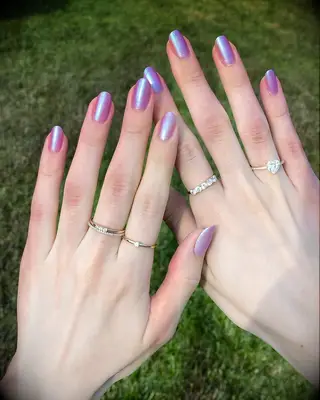 Iridescent purple bridesmaid nails