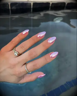 Barbie pink chrome bridesmaid nails