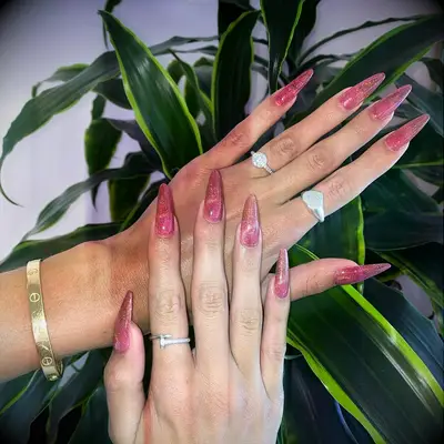 Pink glitter bridesmaid nails