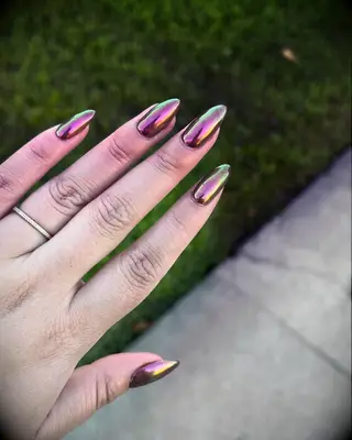 Jewel tone chrome bridesmaid nails