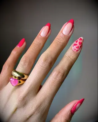 Bridesmaid nails with pink heart design 