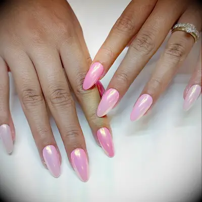 Chrome pink bachelorette nails