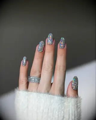 Silver sparkle bachelorette nails