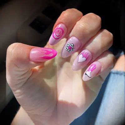 Pink cowgirl bachelorette nails