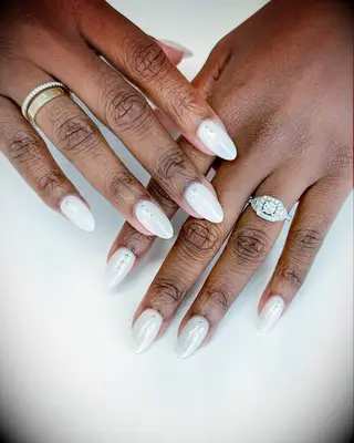Embellished white bachelorette nails
