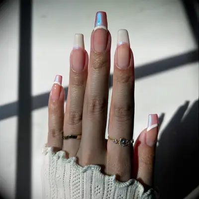 Iridescent French manicure bachelorette nails