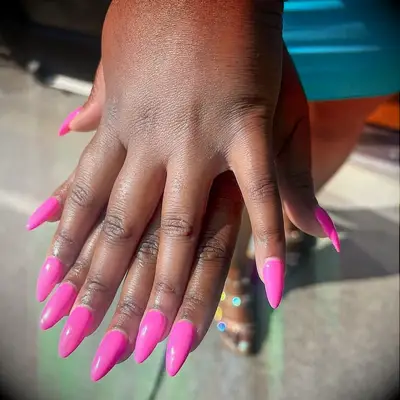 Sharp pink bachelorette nails