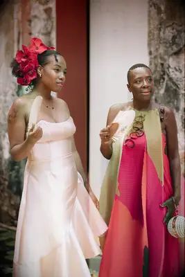 Up-do hairstyle with floral hair piece