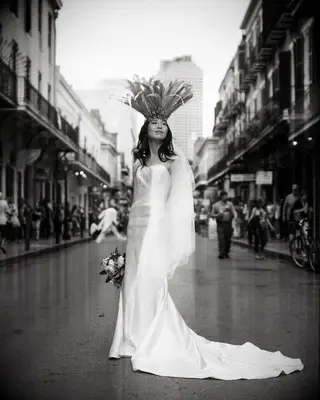 Feathered Crown strapless dress wedding hairstyle