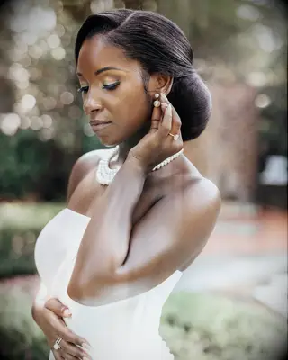 Classic Criss Cross Chignon strapless dress wedding hairstyle