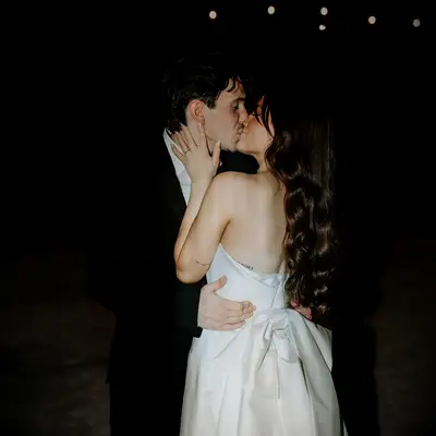 Long, Loose Curls strapless wedding dress hairstyle