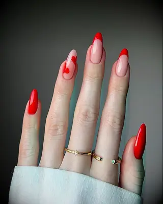 Red heart accent wedding nails